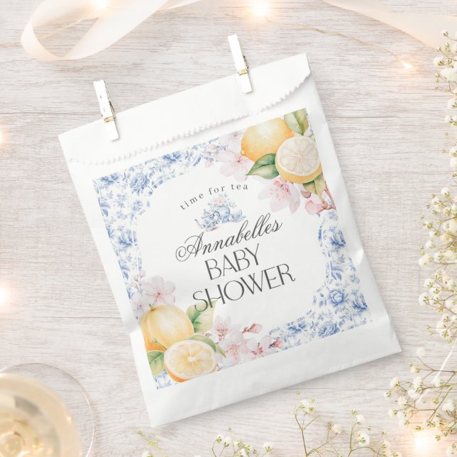 Chinoiserie Lemon Tea Party Baby Shower Dessert Favour Bag (Clipped)