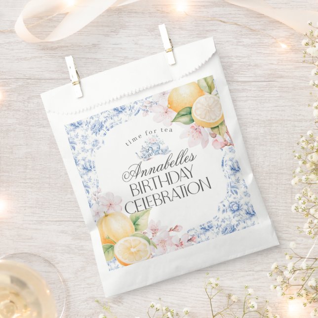 Chinoiserie Lemon Tea Party Birthday Dessert Favour Bag (Clipped)