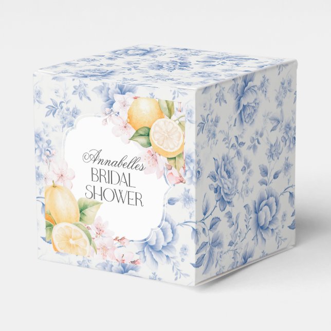 Chinoiserie Lemon Tea Party Bridal Shower Dessert Favor Box (Front Side)
