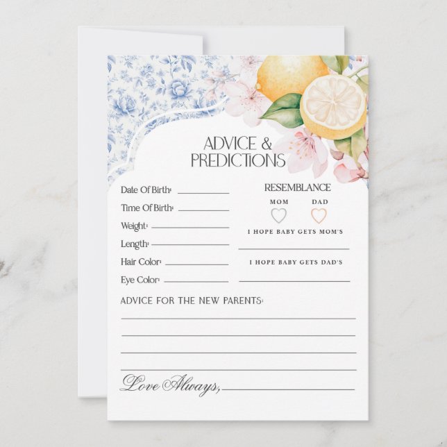 Chinoiserie Lemon Tea with Mom Advice for Baby Invitation (Front)