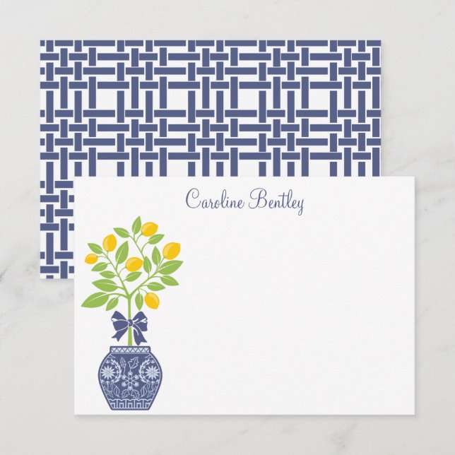 Chinoiserie Lemon Tree Cartes de notes personnalis (Devant / Derrière)