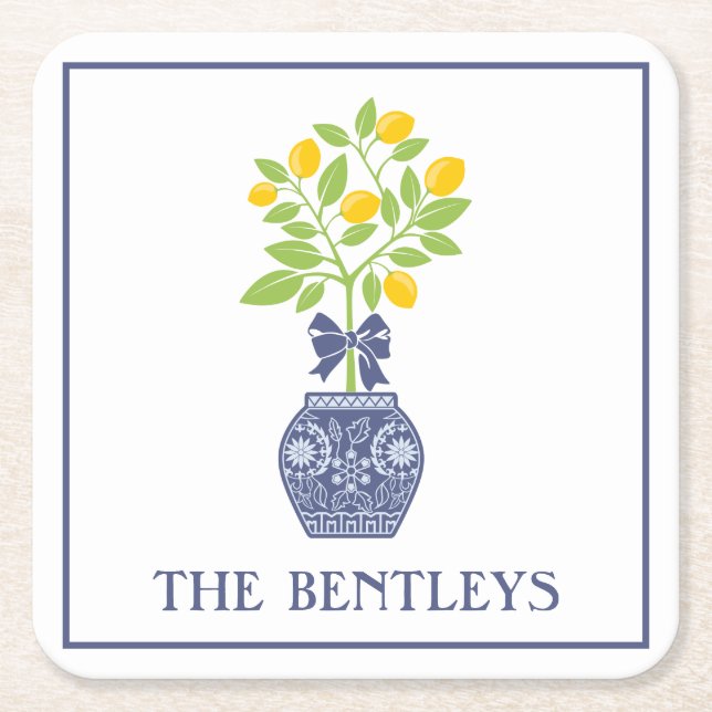 Chinoiserie Lemon Tree Paper Coasters (Front)