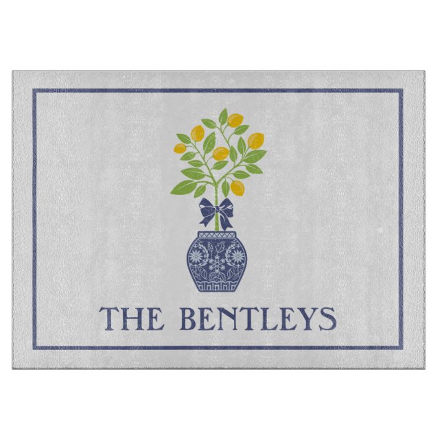 Chinoiserie Lemon Tree Personalized Cutting Board (Front)