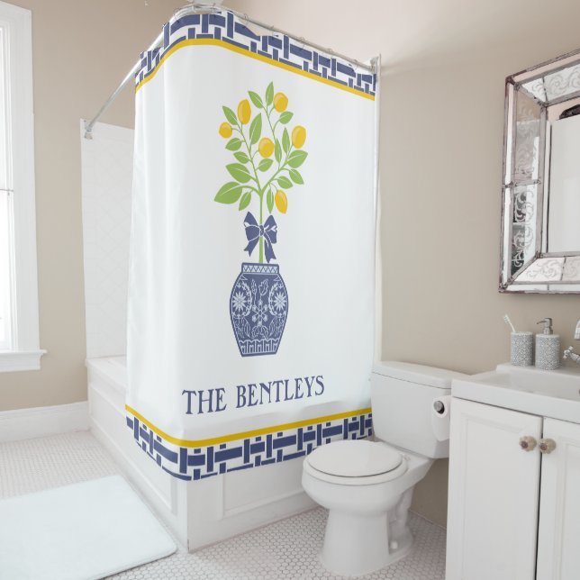 Chinoiserie Lemon Tree Personalized Shower Curtain (In Situ)