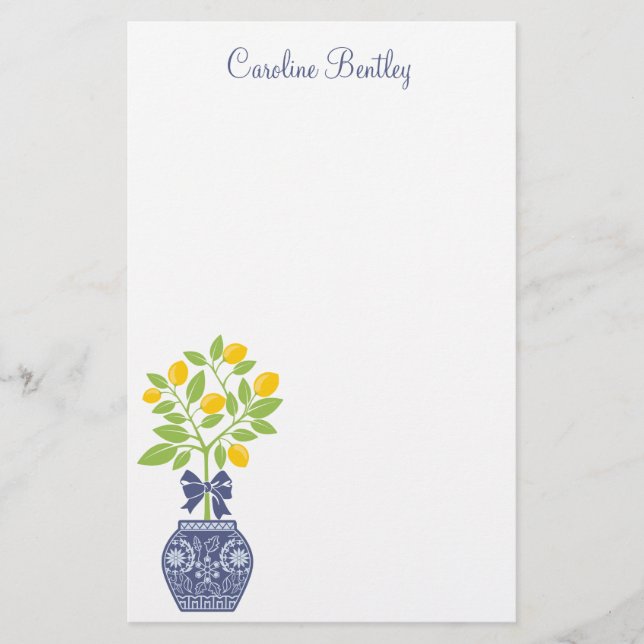 Chinoiserie Lemon Tree Personalized Stationery (Front)