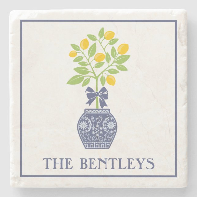 Chinoiserie Lemon Tree Stone Coasters (Front)