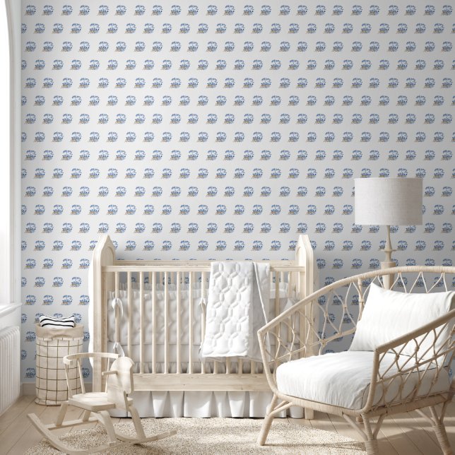 Chinoiserie Leopard Willow Tree Blue and White Wallpaper (Kids)