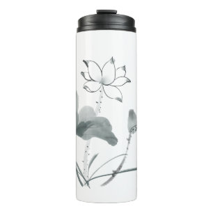 Chinoiserie Lotus Painting Personalized Add Name  Thermal Tumbler