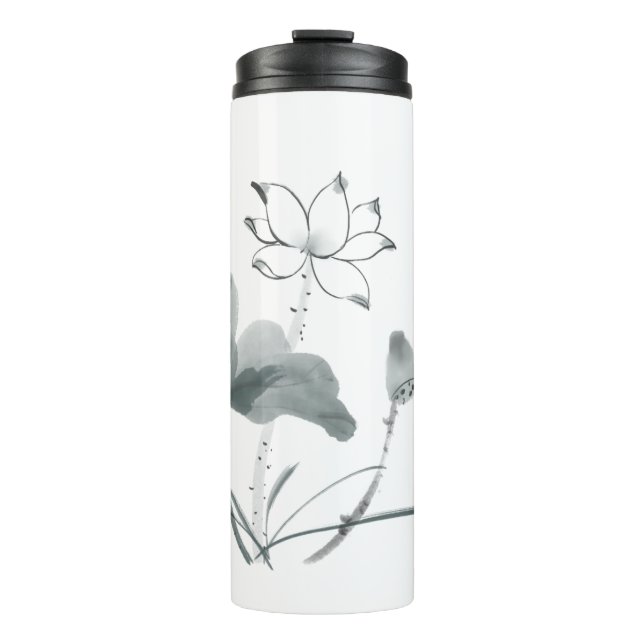 Chinoiserie Lotus Painting Personalized Add Name  Thermal Tumbler (Front)