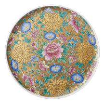 Chinoiserie Millefleur Flowers Gold Ceramic