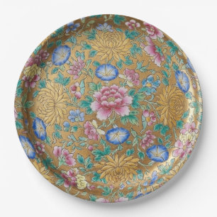 Chinoiserie Millefleur Flowers Gold  Ceramic  Paper Plate