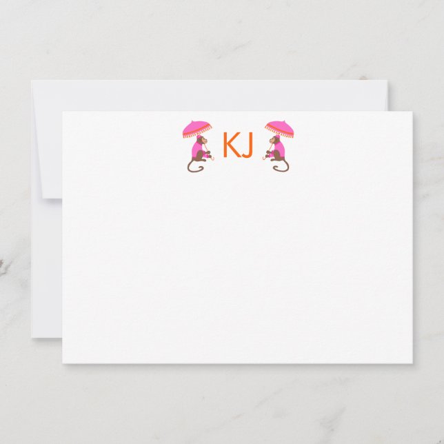 Chinoiserie Monkey Personalized Flat Note Card (Front)