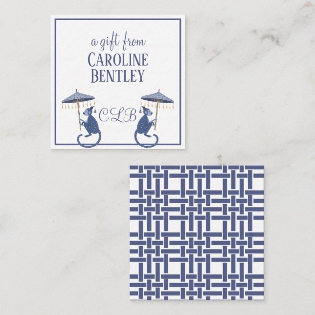 Chinoiserie Monkeys Monogram Gift Enclosure Cards (Front/Back)