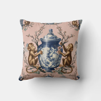 Chinoiserie Monkeys with Ginger Jar Throw Pillow