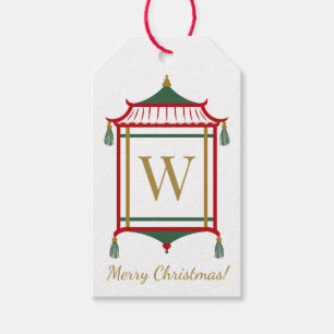 Chinoiserie Monogram Pagoda, Custom Christmas Gift Tags
