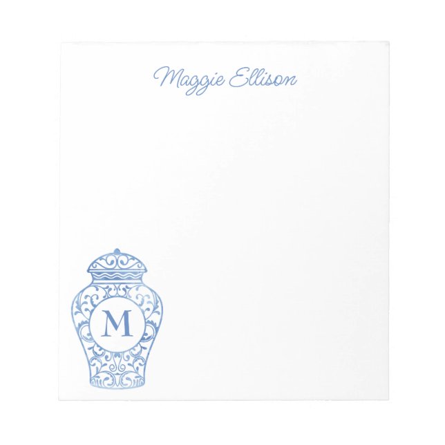 Chinoiserie Monogrammed Ginger Jar Notepad (Front)