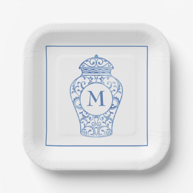 Chinoiserie Monogrammed Ginger Jar Plates (Front)