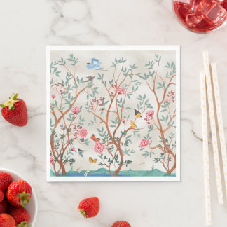 Chinoiserie Mural with Birds and Flowering Trees Napkin