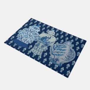 Chinoiserie Navy Blue White Ginger Jars Doormat