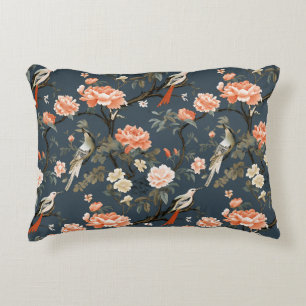 Chinoiserie on Denim Blue Accent Pillow