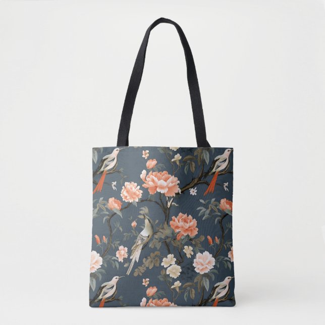 Chinoiserie on Denim Blue Tote Bag (Front)