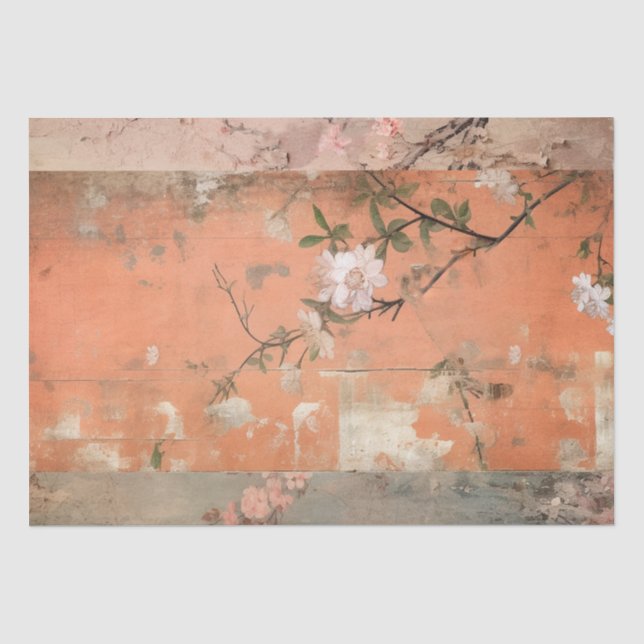 Chinoiserie Orange Sherbet Collage Tissue Paper (Front)