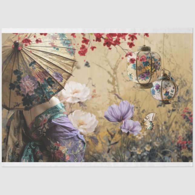 Chinoiserie Oriental Lady Portrait & Floral  Tissue Paper (Front)