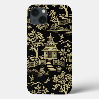 Chinoiserie Pagoda Black and Gold iPhone Case