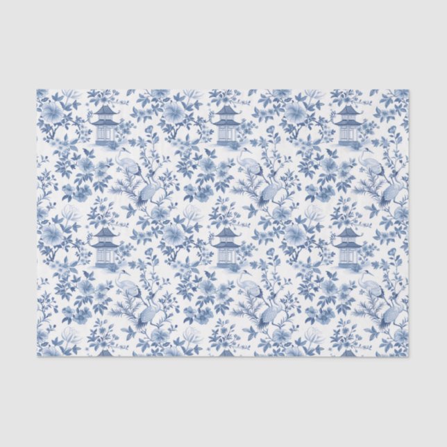 Chinoiserie Pagoda Crane  Tissue Paper (Front)