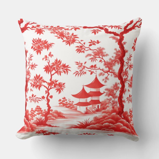 CHINOISERIE PAGODA IN RED!  THROW PILLOW (Front)