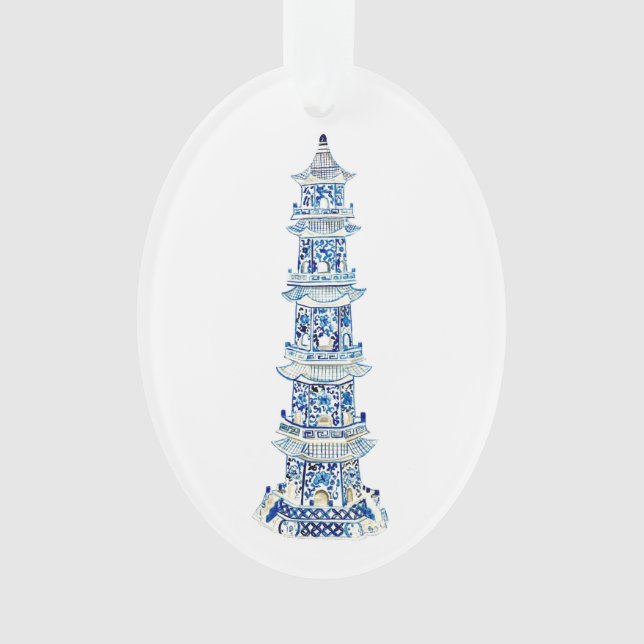 Chinoiserie Pagoda Oval Acrylic Ornament (Front)