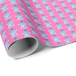 Chinoiserie Pagodas (on Pink) Wrapping Paper