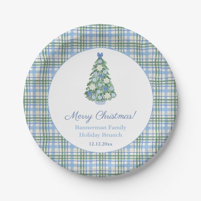 Chinoiserie Pale Blue Green Christmas Brunch Party Paper Plate (Front)