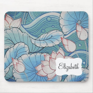 Chinoiserie Pastel Oriental Pink & Blue Floral Mouse Pad