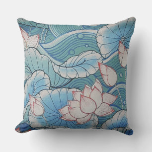 Chinoiserie Pastel Oriental Pink & Blue Floral Throw Pillow