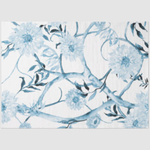 Chinoiserie Peony Floral Blue White Decoupage Art Tissue Paper