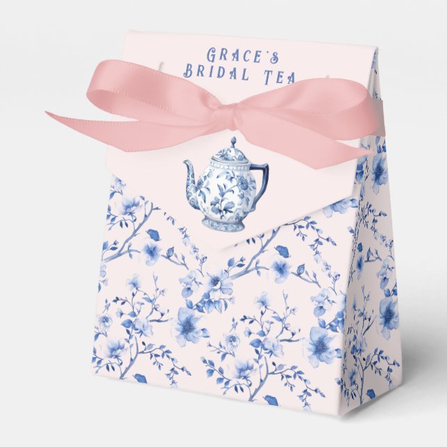 Chinoiserie Pink & Blue Bridal Tea Favor Box (Front Side)