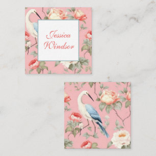 Chinoiserie Pink Floral Egret Gift Enclosure Card
