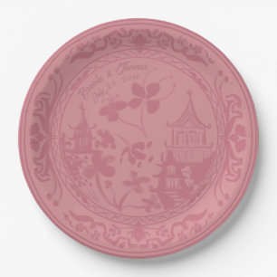 Chinoiserie Pink Floral Watercolor Paper Plate