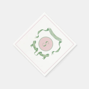 Chinoiserie Pink Ribbons Logo Crest   Napkin