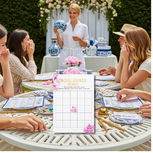 Chinoiserie Pink Willow Bridal Shower Bingo game Invitation