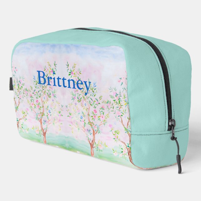 Chinoiserie preppy watercolor  grandmillennial dopp kit (Right Corner)