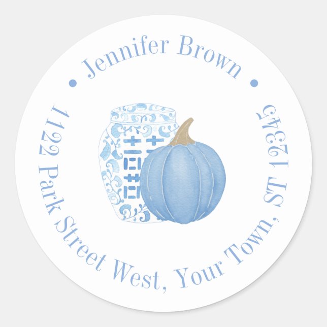 Chinoiserie Pumpkin Ginger Jar Return Address Classic Round Sticker (Front)