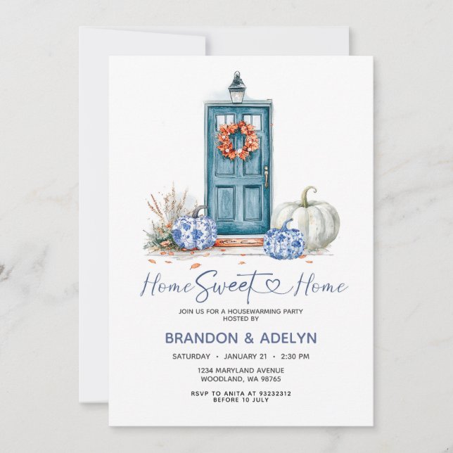 Chinoiserie Pumpkin Home Sweet Home Housewarming  Invitation (Front)