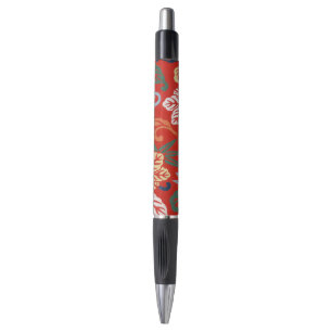 Chinoiserie Red Hawaiian Floral Japanese Kimono Pen