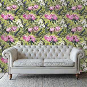 Chinoiserie rose et vert Style papier peint floral