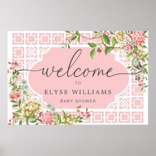 Chinoiserie rose Floral Baby shower Affiche de bie