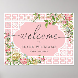 Chinoiserie rose Floral Baby shower Affiche de bie