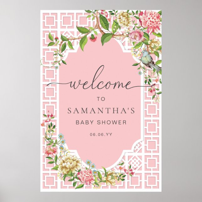 Chinoiserie rose Floral Baby shower Affiche de bie (Devant)