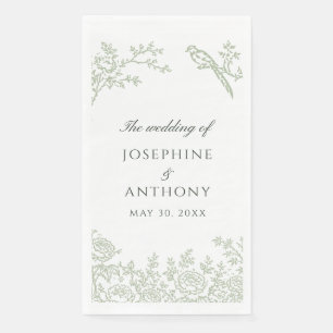 Chinoiserie Sage Green Floral Wedding  Napkins